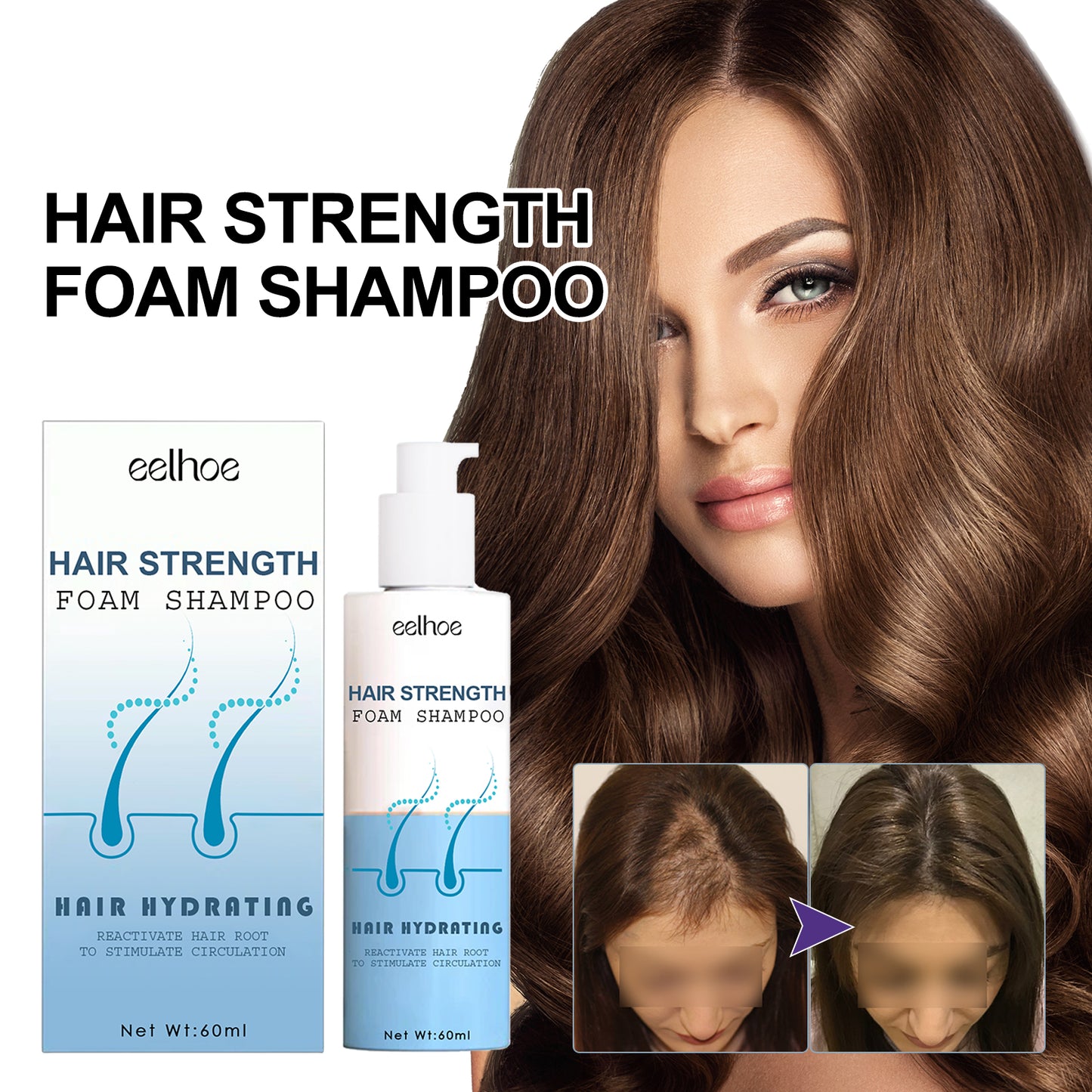 EELHOE Thick Hair Foam Shampoo Cleansing Scalp Moisturizing Volumizing Hair Strengthening Fluffy Smooth Shampoo